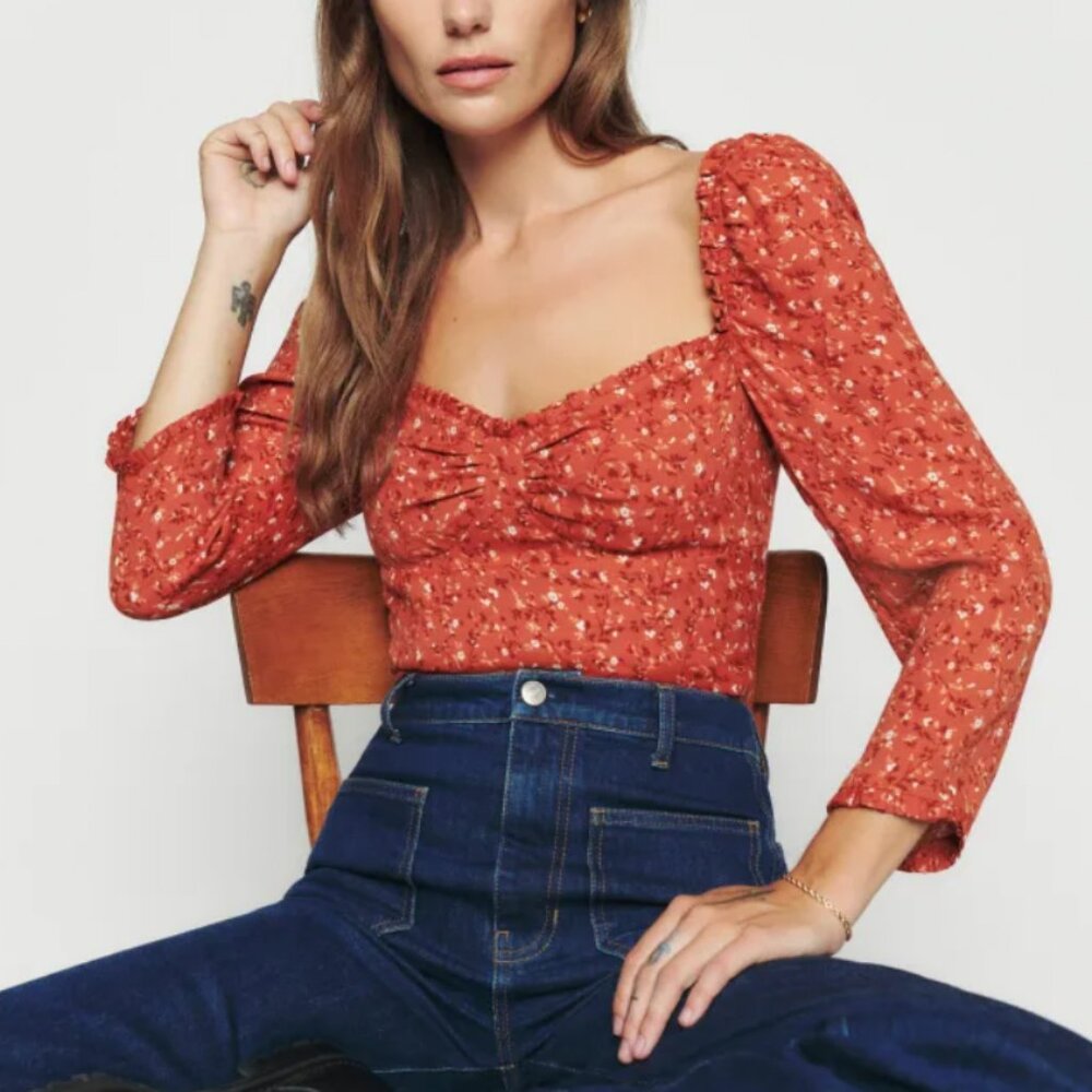 NWT Reformation Meriah Floral Top Sz4 Red Floral